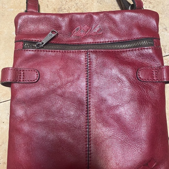 PATRICIA NASH PRIZZI BERRY RED TOOLED LEATHER CROSSBODY PURSE - Picture 5 of 10